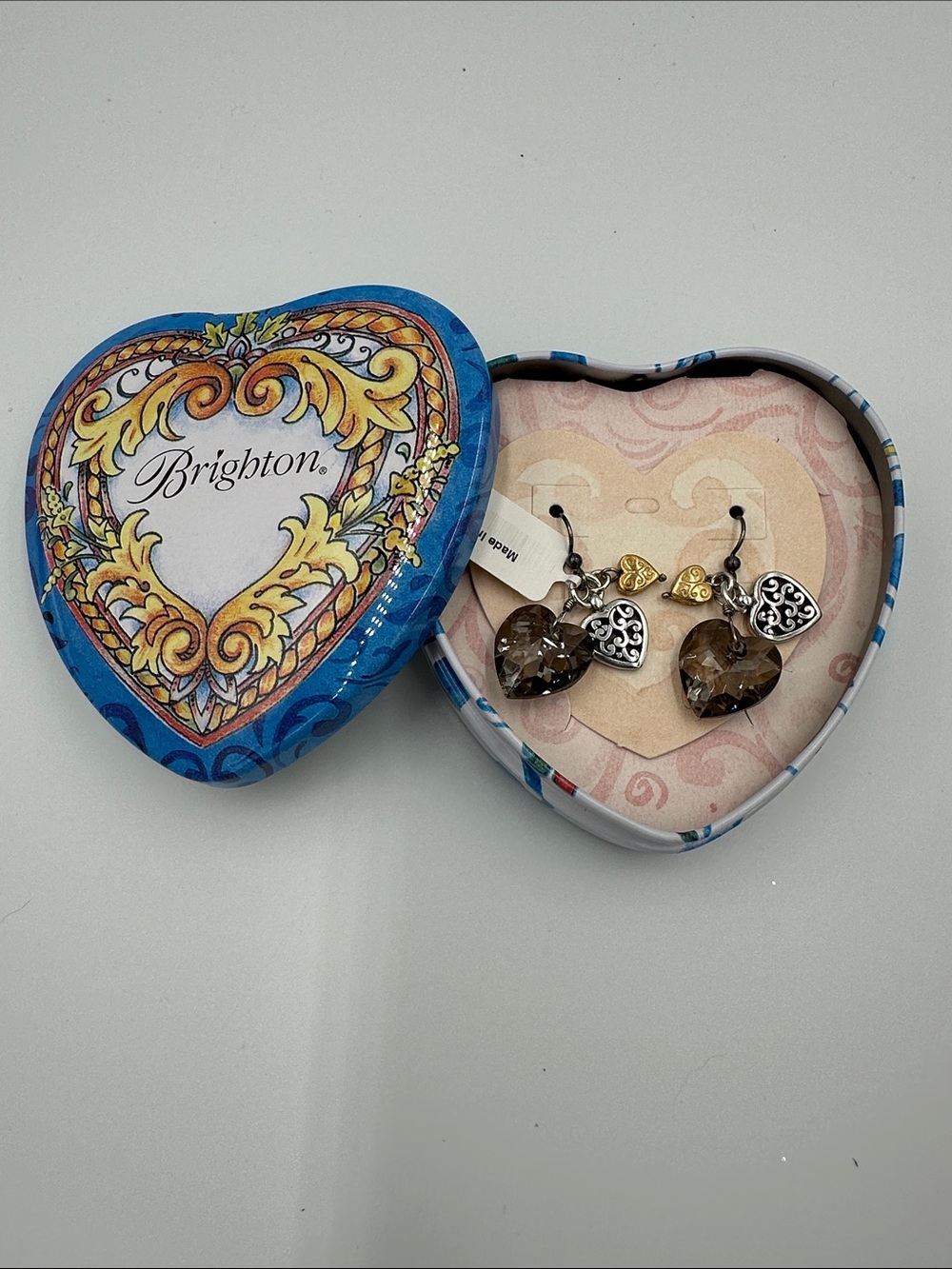 Brighton Karma Dangle Heart Pierced Earrings W/Tin Box